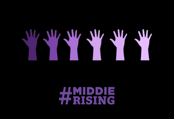 Middie Rising banner with purple clip art hands