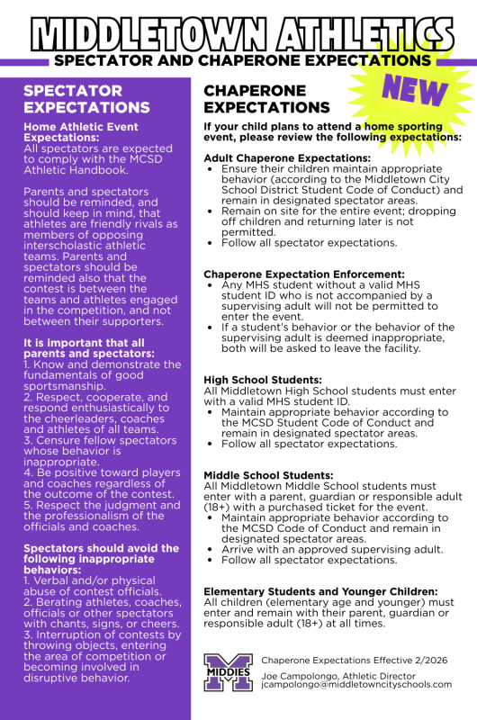 flyer with text from entry reviewing spectator and chaperone expectations in English