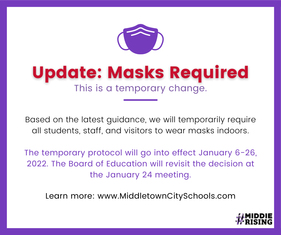 Middletown Schools mask required flyer