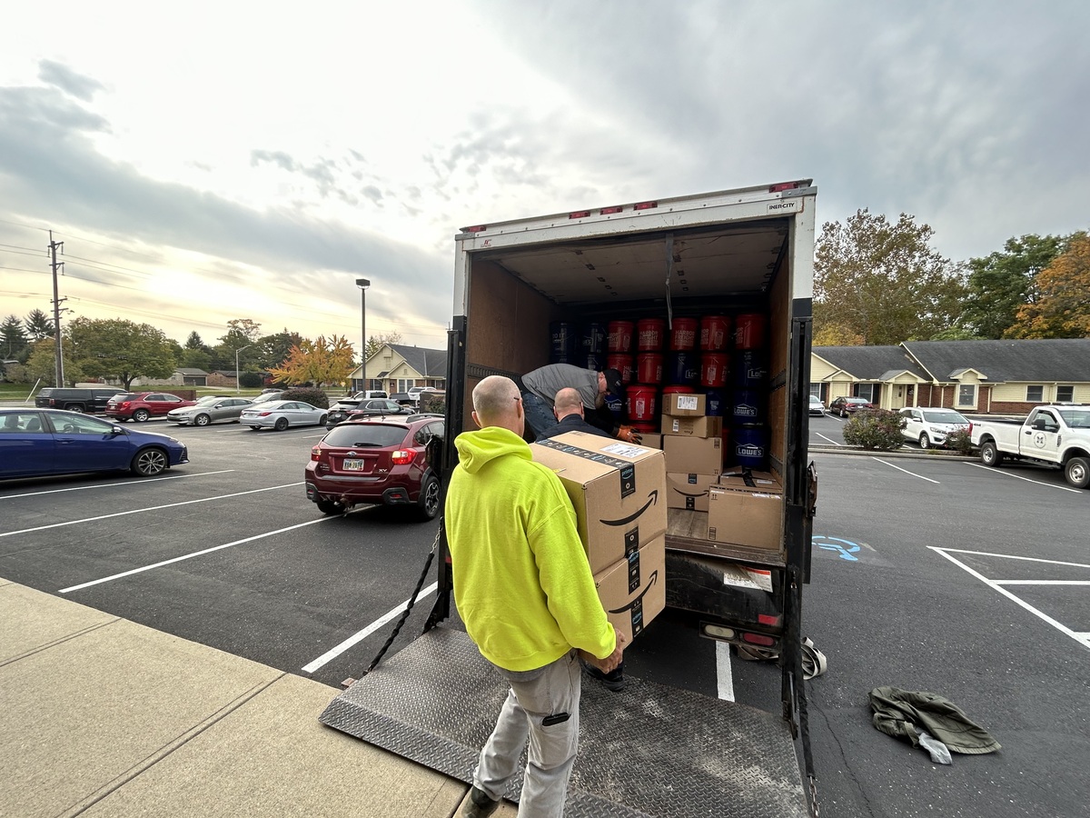 MCSD maintenance staff load Barricade Buckets onto box truck
