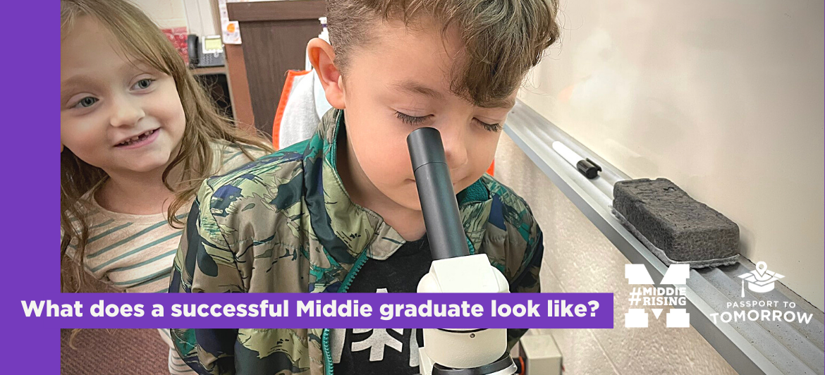 What does a successful Middie graduate look like? with boy and microscope