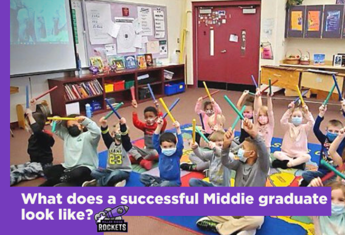 What does a successful Middie graduate look like? text with students in classroom