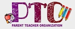 PTO purple & red logo with school theme