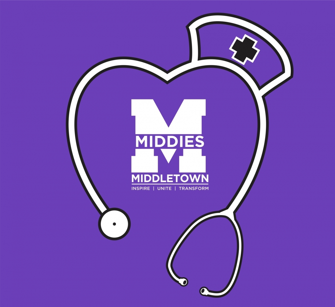 Middletown logo with stethoscope shaped a Nurse hat